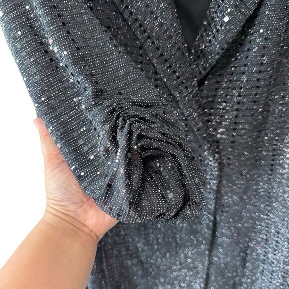Forever 21 Double Breasted Collared 3/4 Sleeve Sequin Jacket Black Size 2X Plus - Picture 4 of 10
